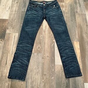 Apple Bottom Embellished Jeans Sz 9/10 Blue Denim Dark Wash Whiskering Y2K